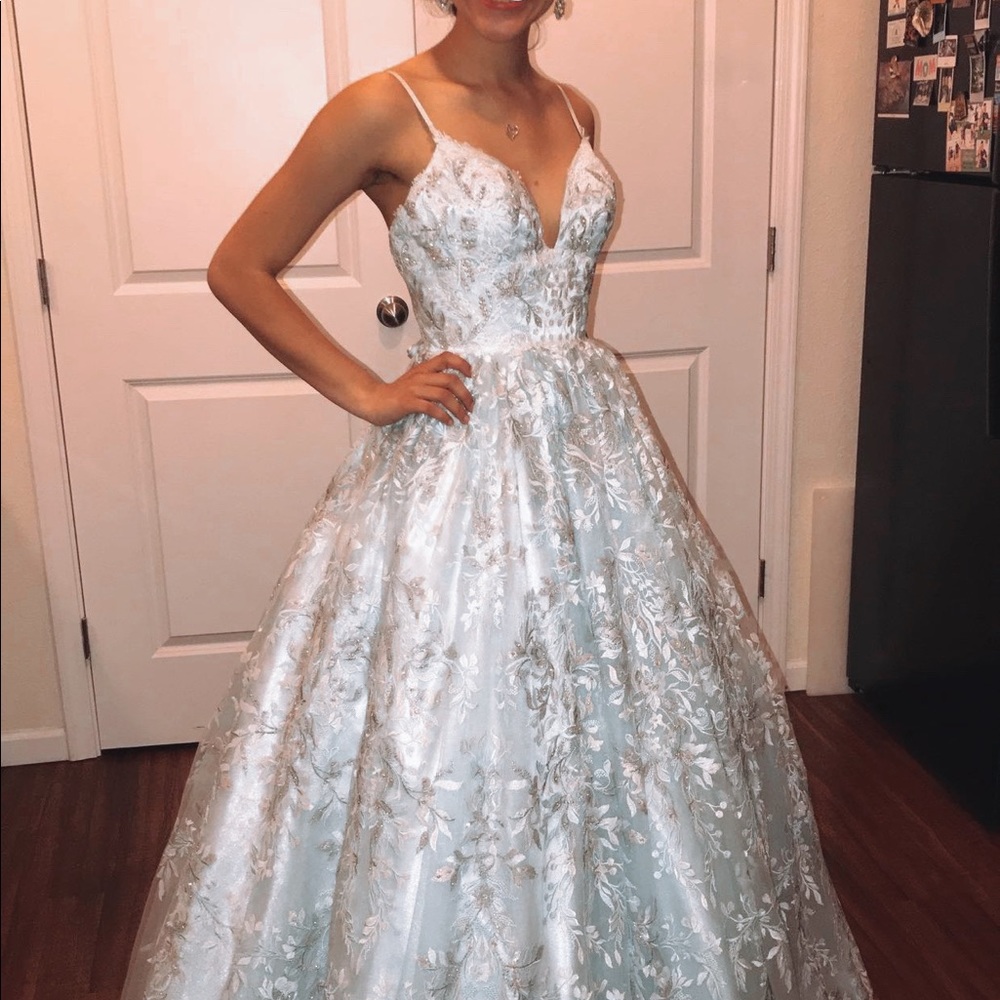 sherri hill seafoam ball gown dress & earrings !